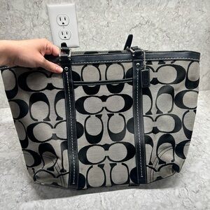 Coach Black and Beige Signature Canvas Tote